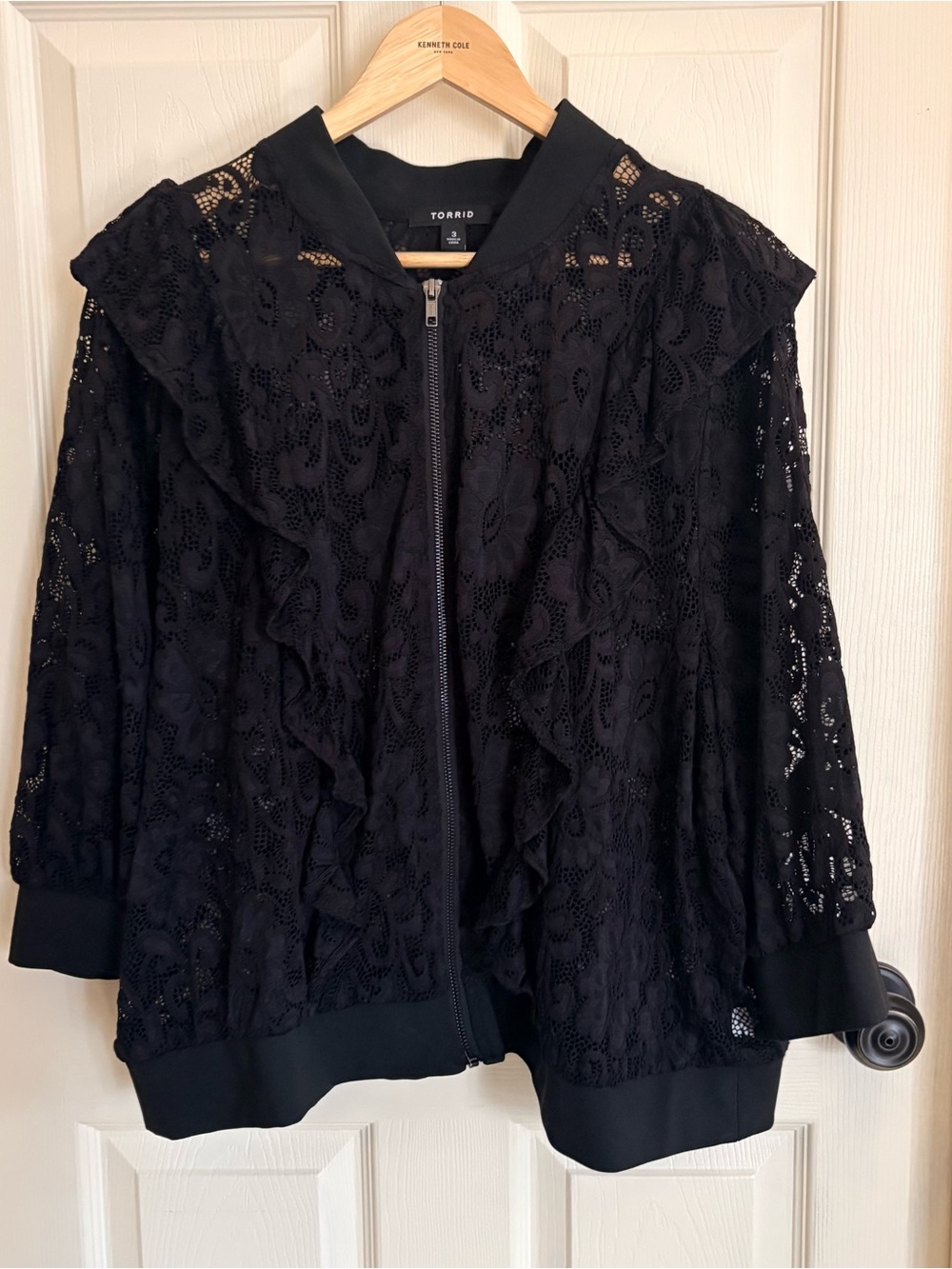 torrid Black Lace Ruffle Bomber Jacket 3X